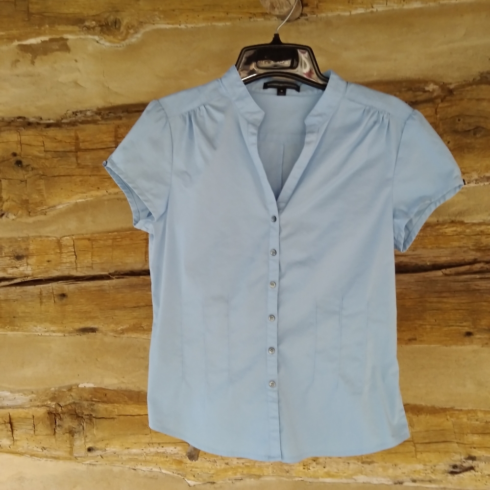 Express Light Blue Short Sleeved Split Neck Shirt Size Medium